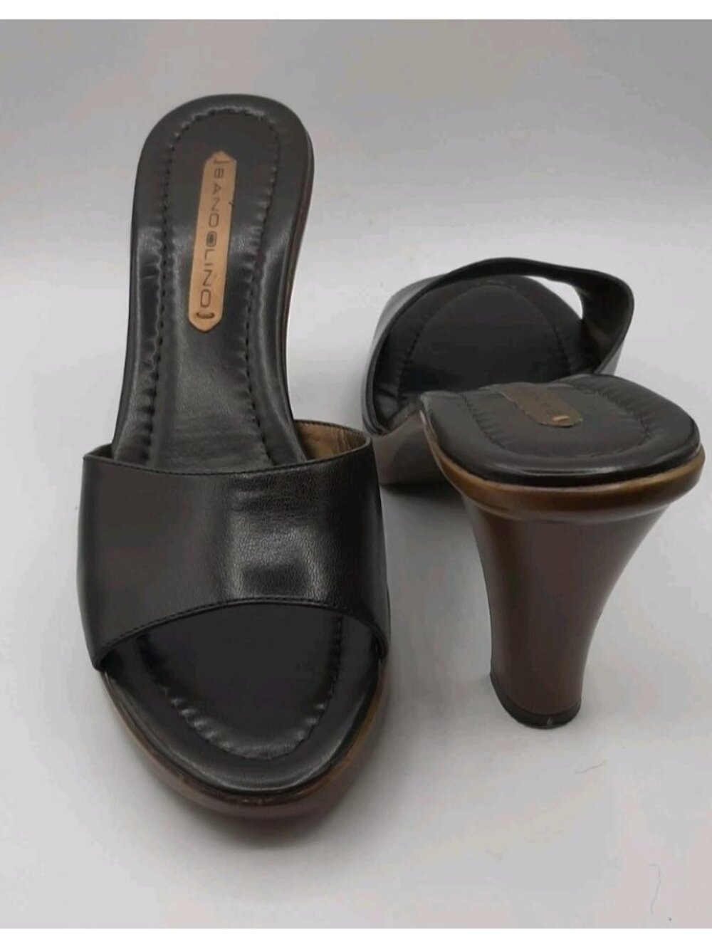BANDOLINO Womens Slip On Sandle Shoes Size 10 Heeled Dark Brown Leather Boxed
